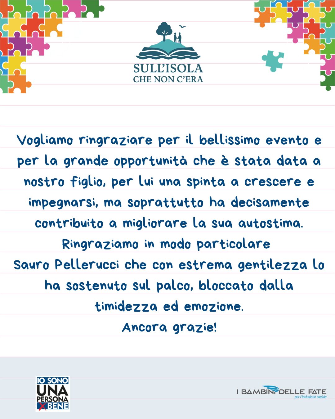 Testo nell'immagine: Buongiorno, sono una mamma. Desidero ringraziarvi per l'opportunità che avete dato a mio figlio. E' tornato da Torino strafelice, era da parecchi anni che non lo vedevo così. Prima di tornare in Comunità ha scritto: "Emocioni immense vissute a Torino, orgoglioso di me rivendico sofferenze e ingiustizie subite. Posso finalmente essere felice".